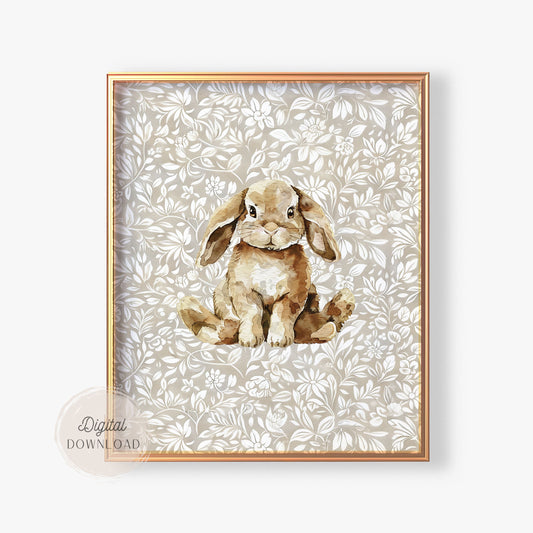 Adorable Woodland Bunny Art – Vintage Nursery Wall Print