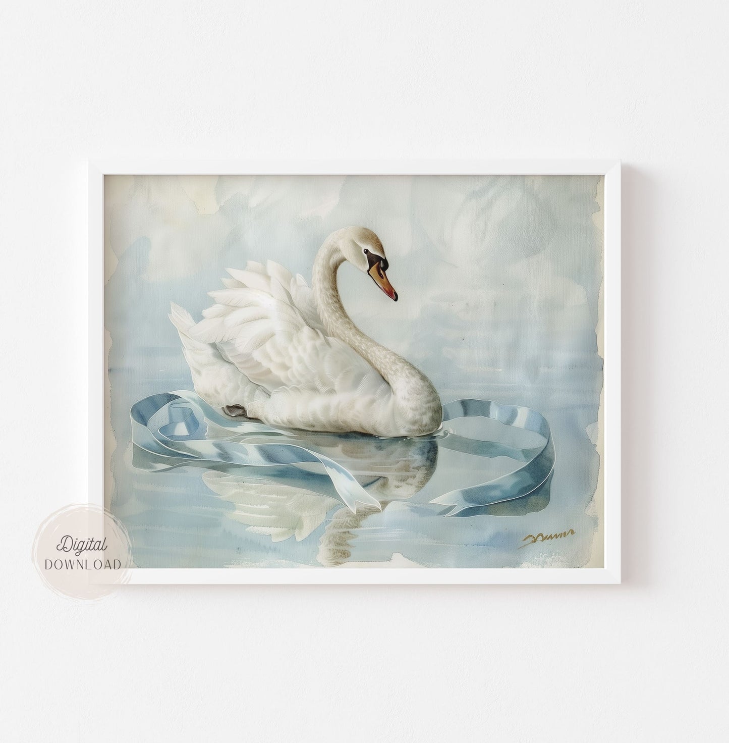 Elegant Swan Wall Art – Serene Lake Reflection