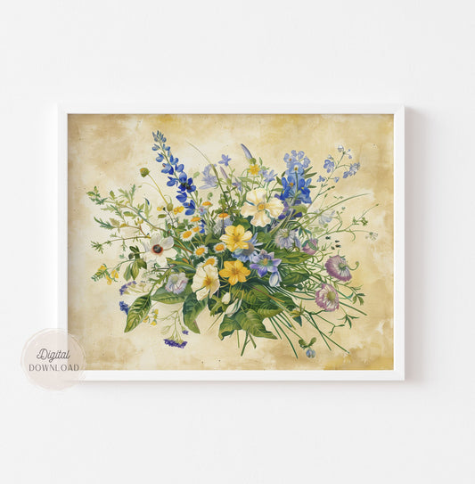 Wildflower Bouquet Wall Art – Vintage Botanical Elegance
