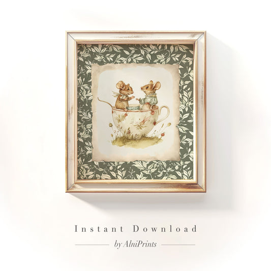 Tea Party Mice Wall Art – Whimsical Storybook Illustration