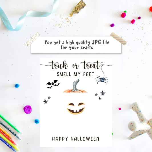 Toddler pumpkin footprint art template with jack-o-lantern and spider design