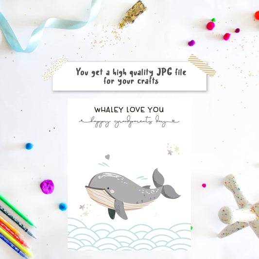 Toddler whale handprint art template for a Grandparents Day gift