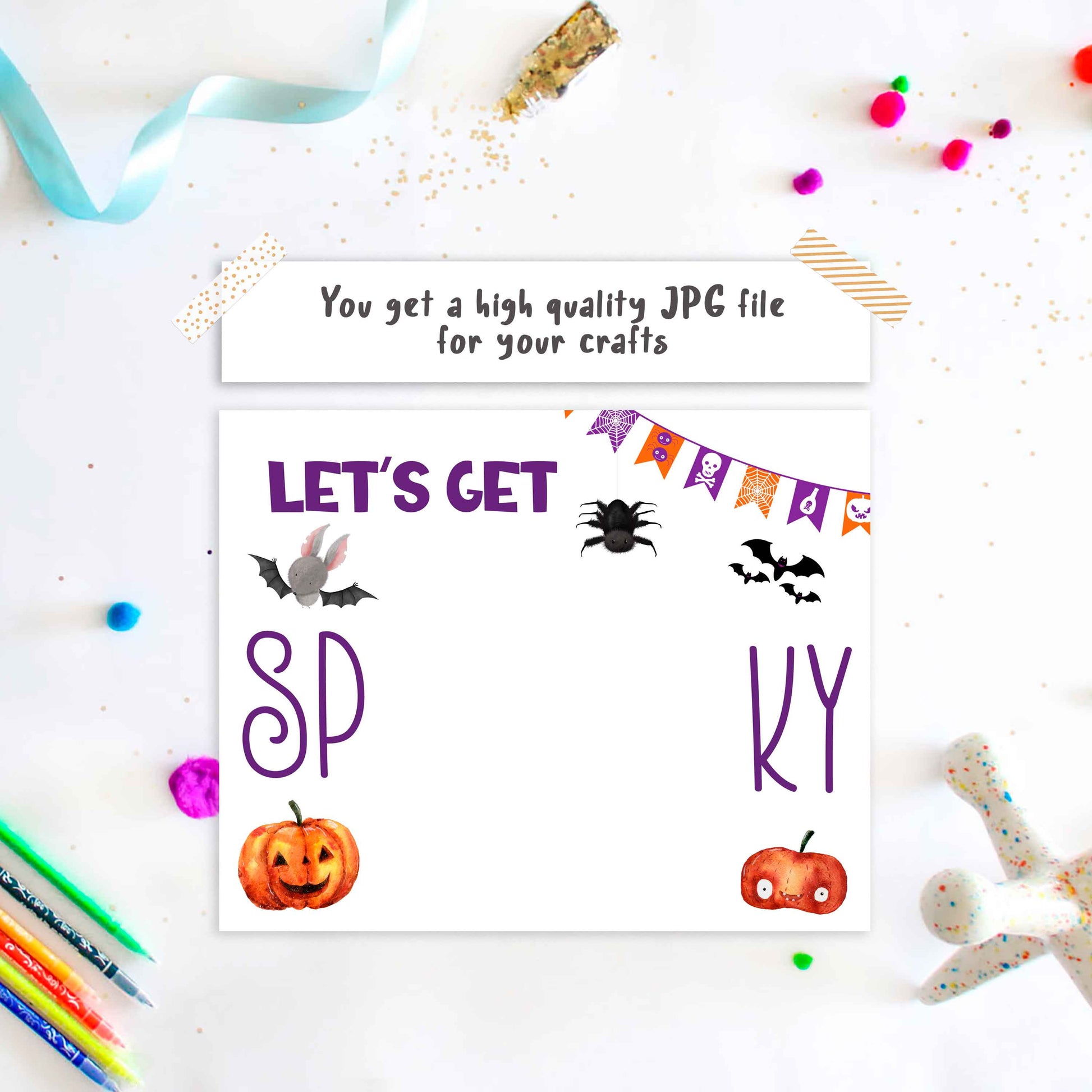 Let's Get Spooky ghost Handprint art for Halloween digital