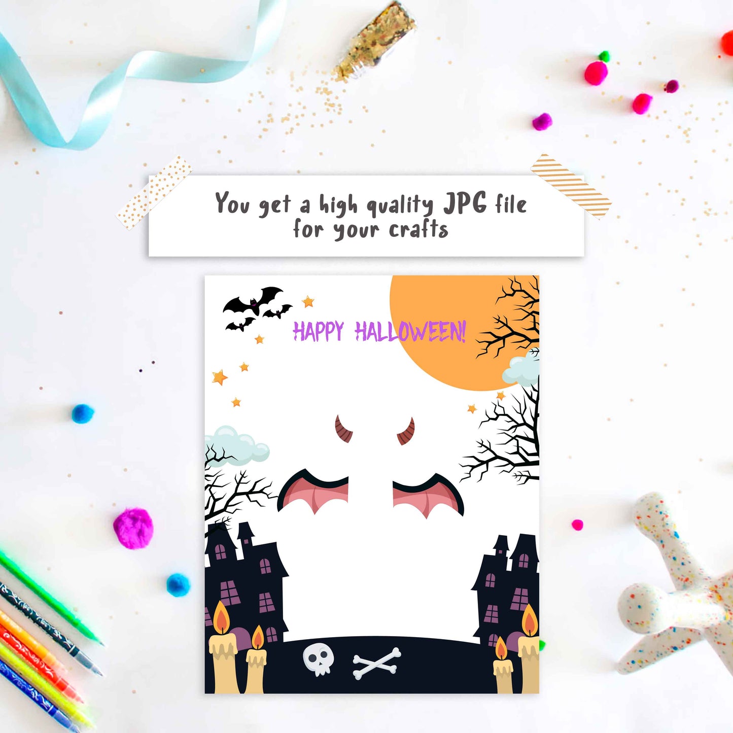 Halloween Bat foot print art template