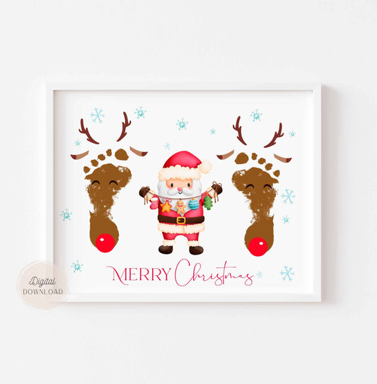 Santa and Reindeers Christmas Footprint Card