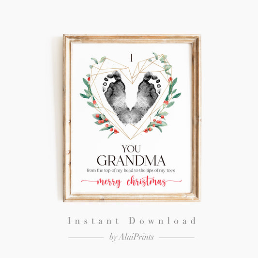 Christmas Mistletoes Footprint art card for Grandma