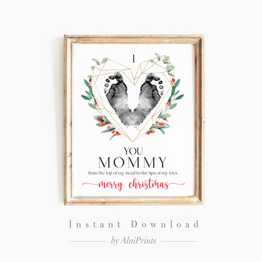 Christmas Mistletoes Footprint art card for Mommy