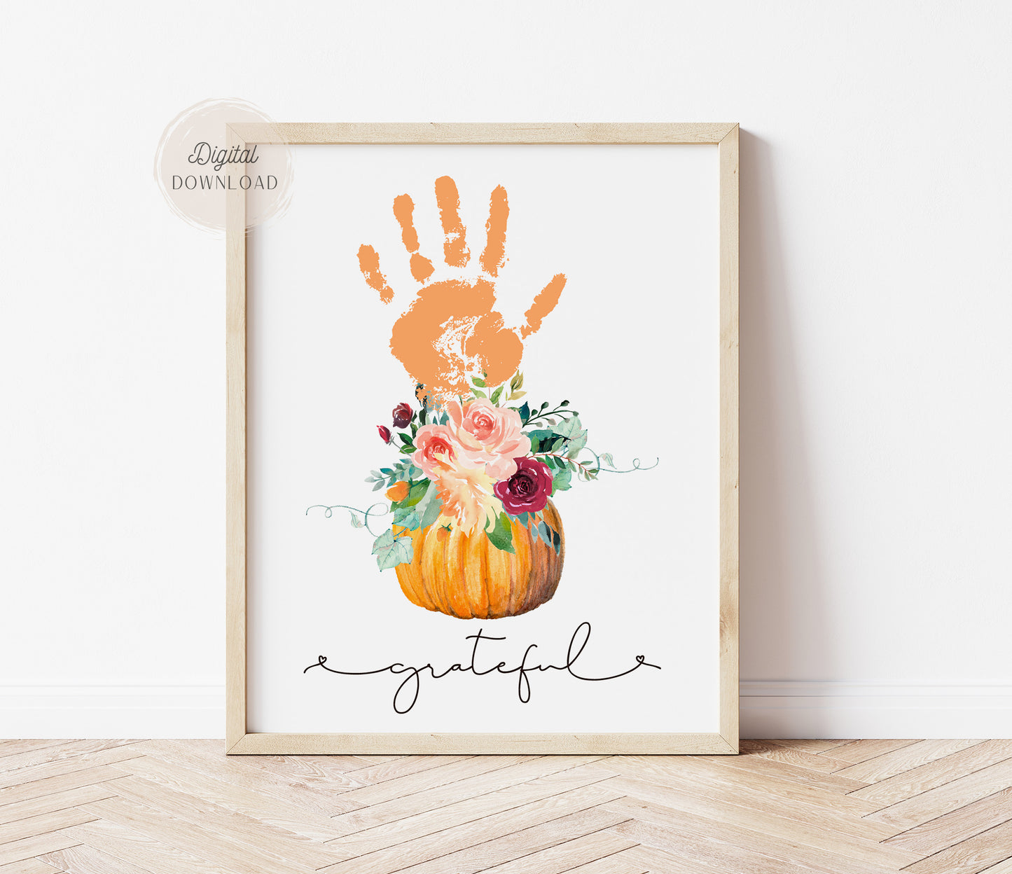 Grateful - Pumpkin Thanksgiving Handprint Art