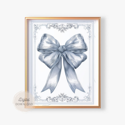 Antique Blue Bow Print