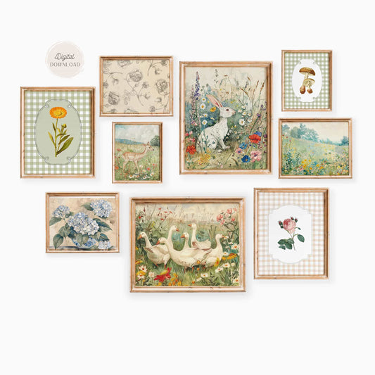 Vintage Nursery Gallery wall art - Set of 9 prints