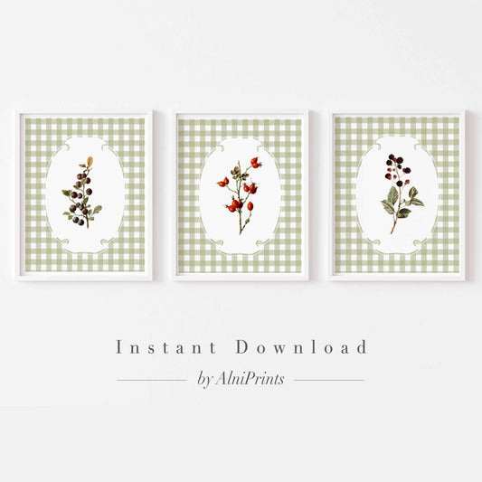 Sage Green Wildflowers Print - Set of 3