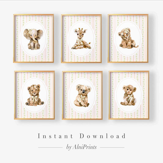 Coquette Safari Nursery wall art - Set of 6