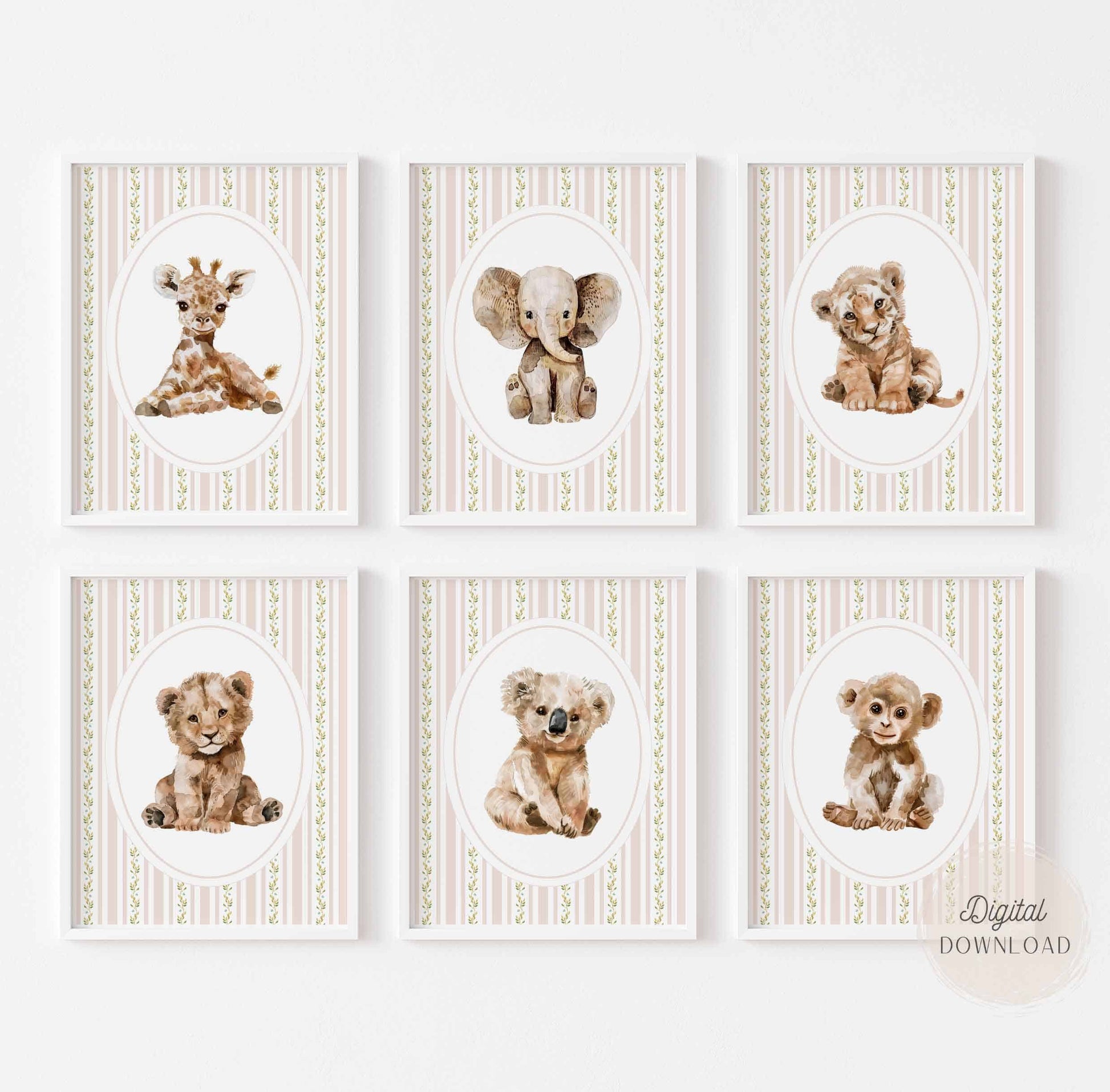 Safari Animals Nursery wall art - Set of 6