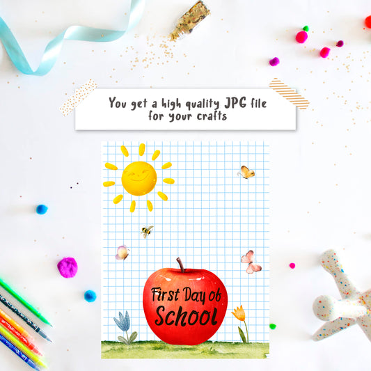 Apple handprint art printable 1st First Day of school