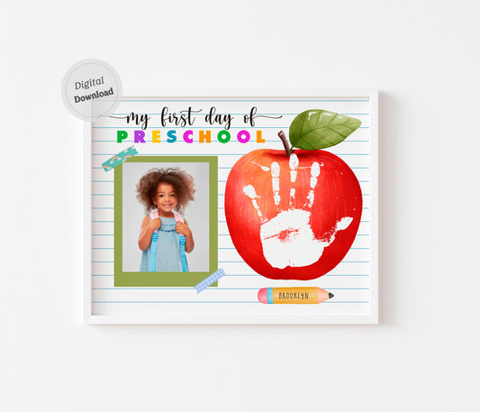 1st First Day of Pre-K Handprint Art board with photo