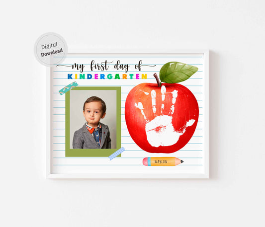 1st First Day of Kindergarten Handprint Art board with photo