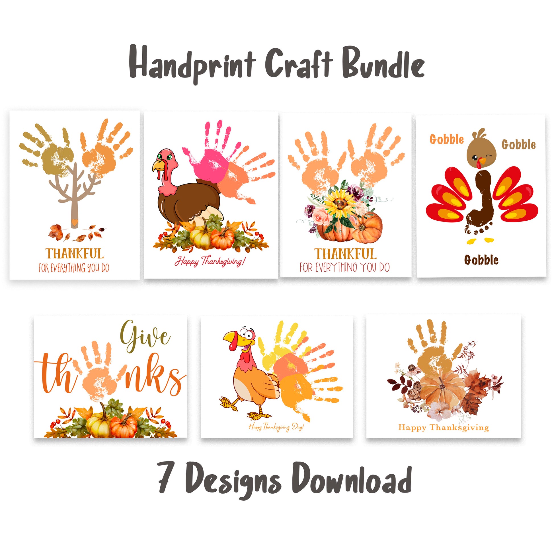 Thanksgiving Handprint Set, kids hand print art template

