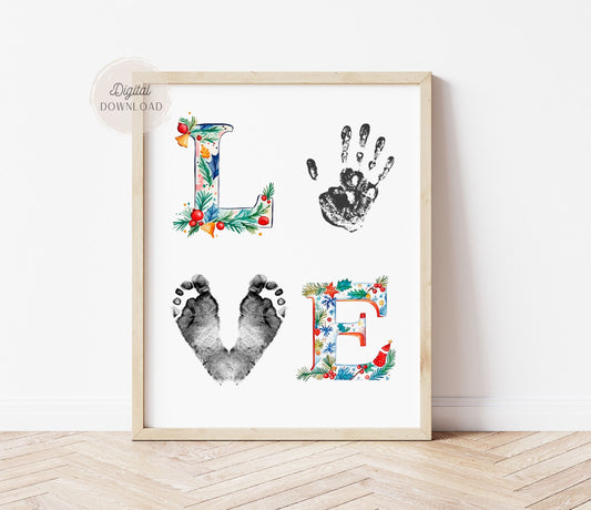 Christmas Love Handprint and Footprint art