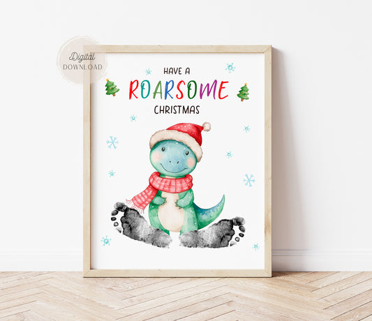 Christmas dino feet print art