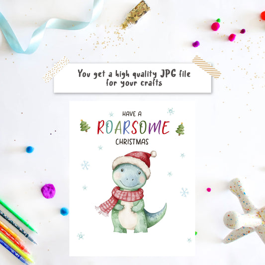 Christmas dino feet print art template