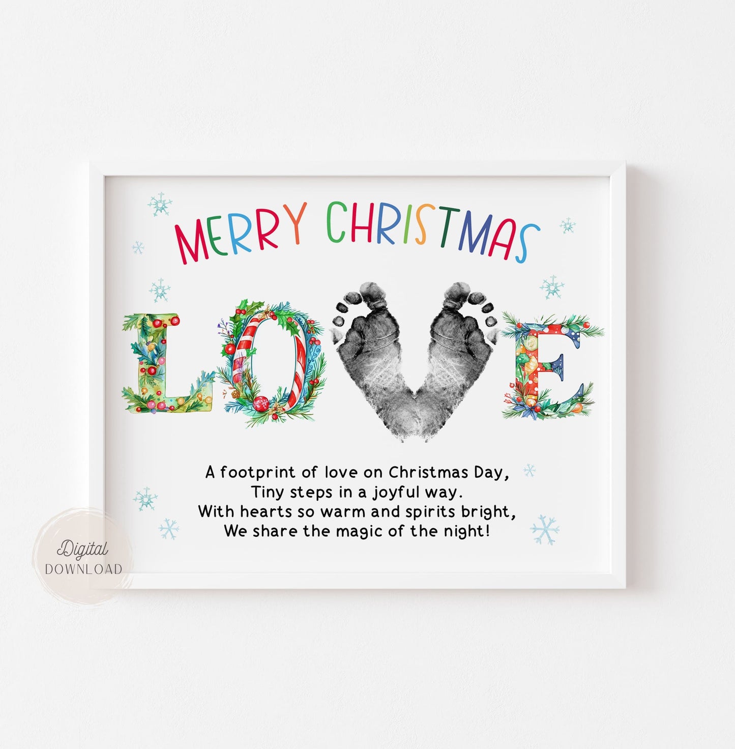 Love Christmas Footprint art with poem