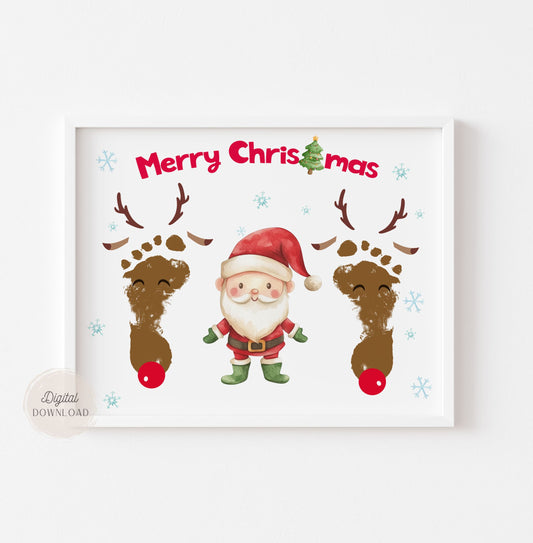 Christmas Santa and Reindeer Footprint craft template