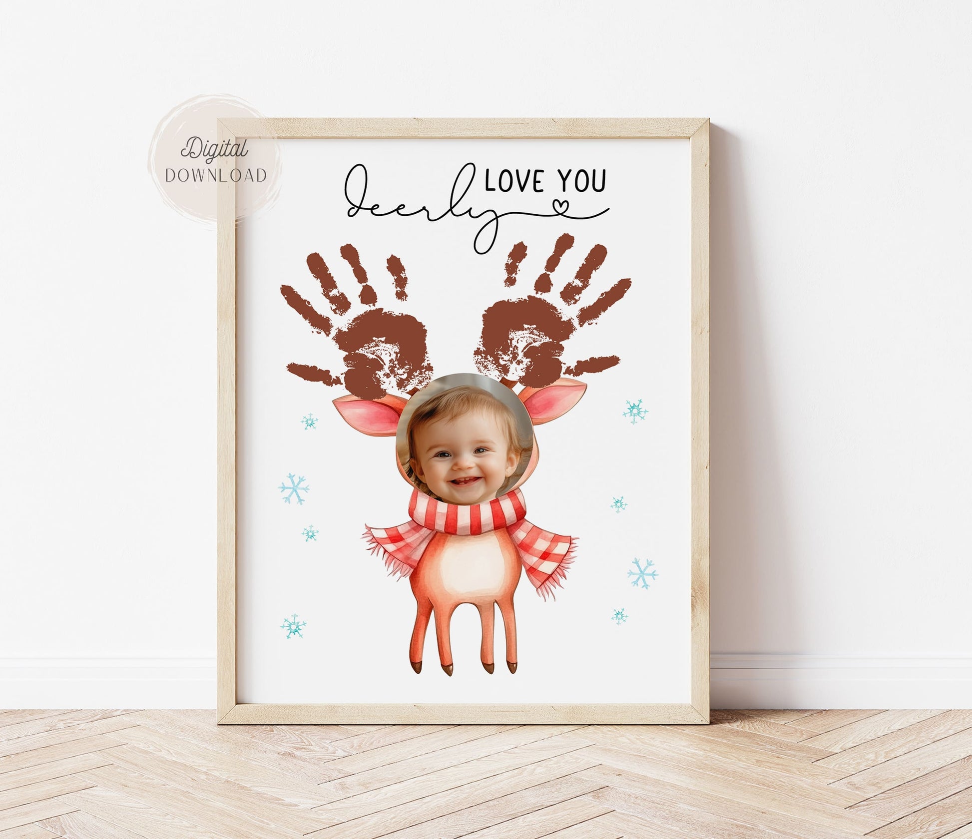 Christmas Reindeer Handprint Art crafts with Photo