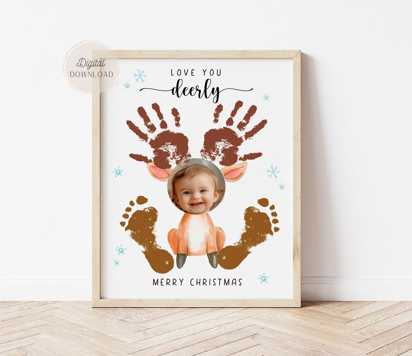 Christmas reindeer Handprint and footprint Art craft with Photo - 001