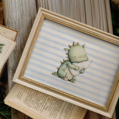 Storybook Dragon and Castle Wall Art - Vintage Fantasy Prints for Boys Room