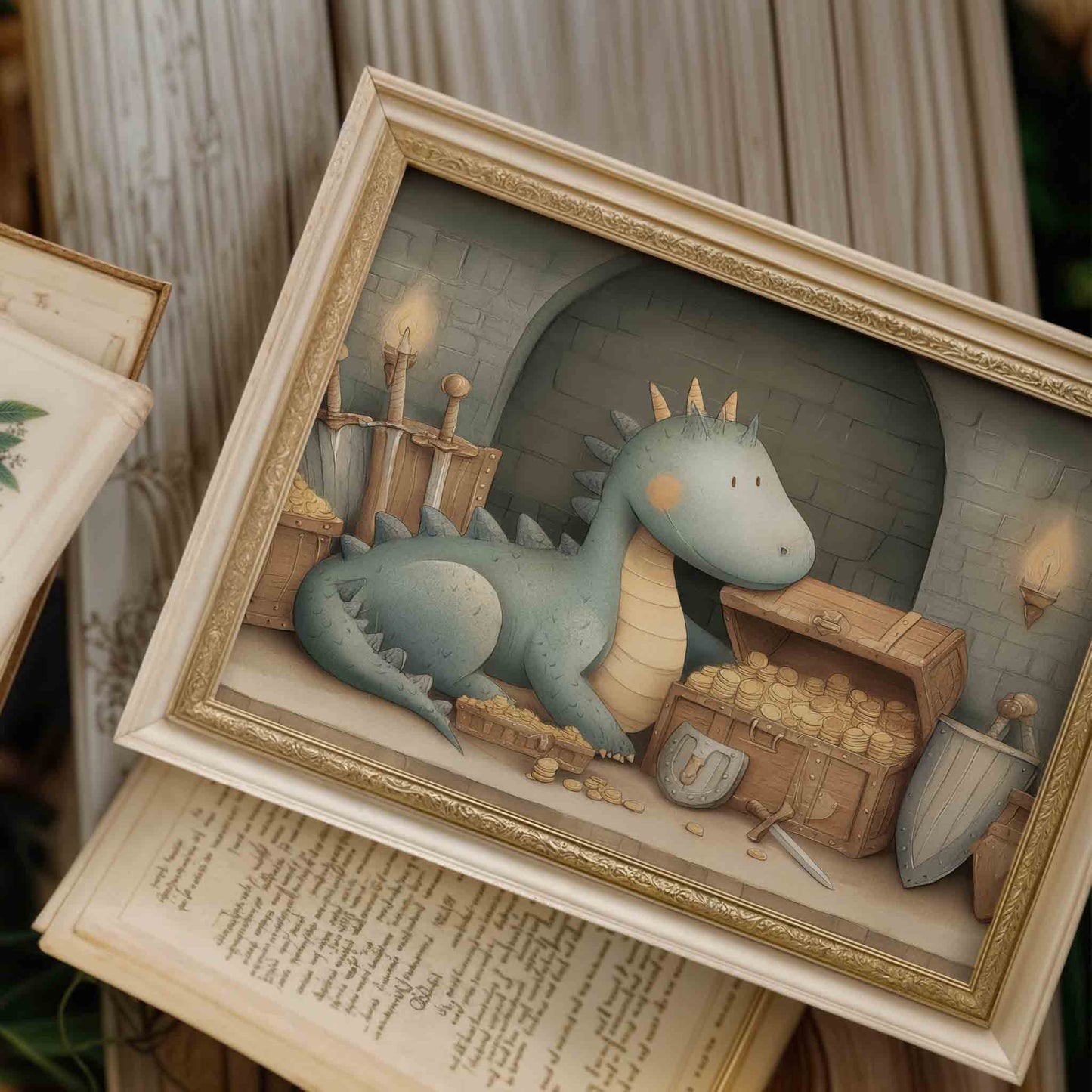 Fantasy Dragon Castle Nursery Art - Vintage Prints for Boys Rooms