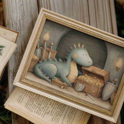 Fantasy Dragon Castle Nursery Art - Vintage Prints for Boys Rooms