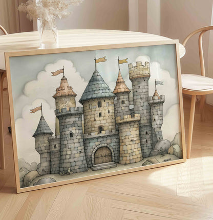 Fantasy Dragon Castle Nursery Art - Vintage Prints for Boys Rooms
