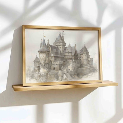 Medieval Castle Dragon Nursery Art - Vintage Magical Wall Prints for Boys