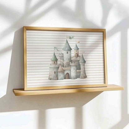 Storybook Dragon and Castle Wall Art - Vintage Fantasy Prints for Boys Room