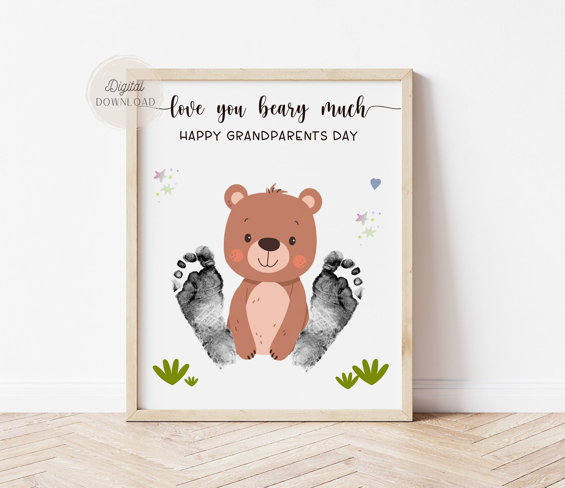 Grandparents Day "Love You Beary Much" grandbaby feet print craft template