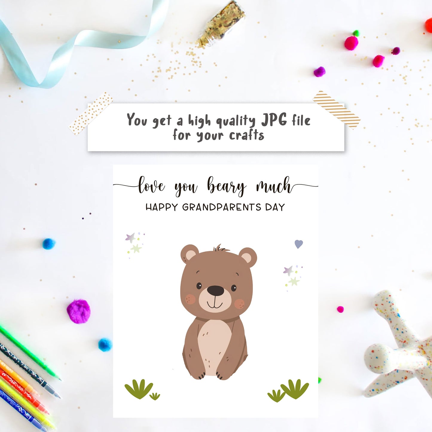 Grandparents Day "Love You Beary Much" grandbaby feet print craft template