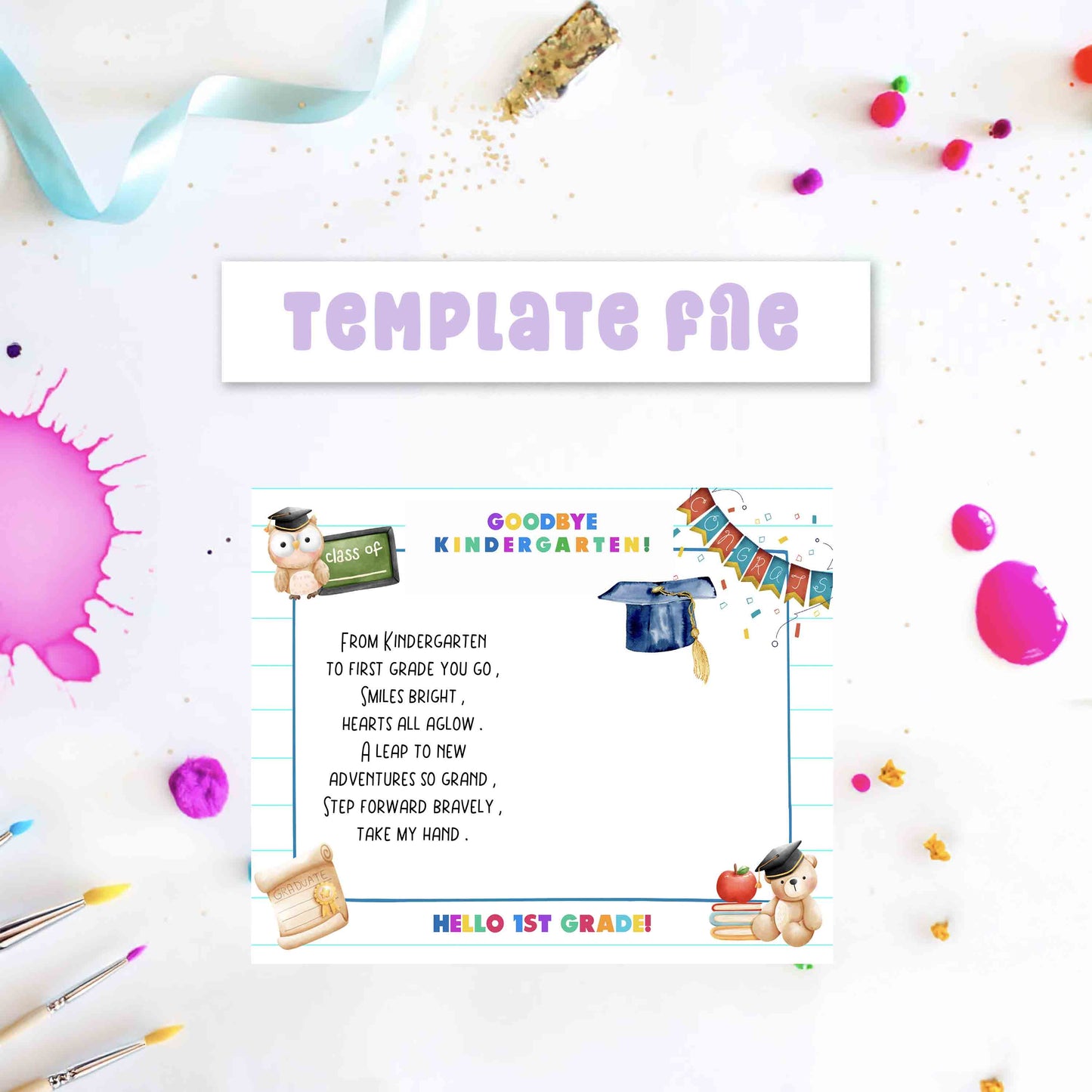 Educational-themed template file with colorful graphics and text on a white background.