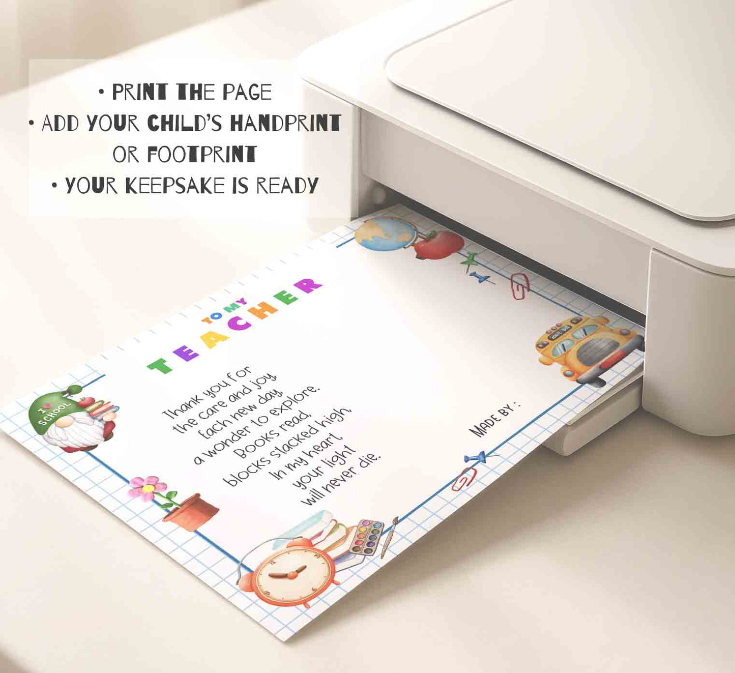 Poem of Gratitude for Teachers - Graduation Handprint Printable