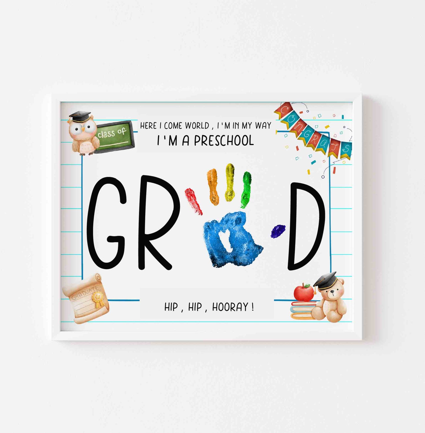 Preschool Graduation Handprint Template Plaque Grad Kids