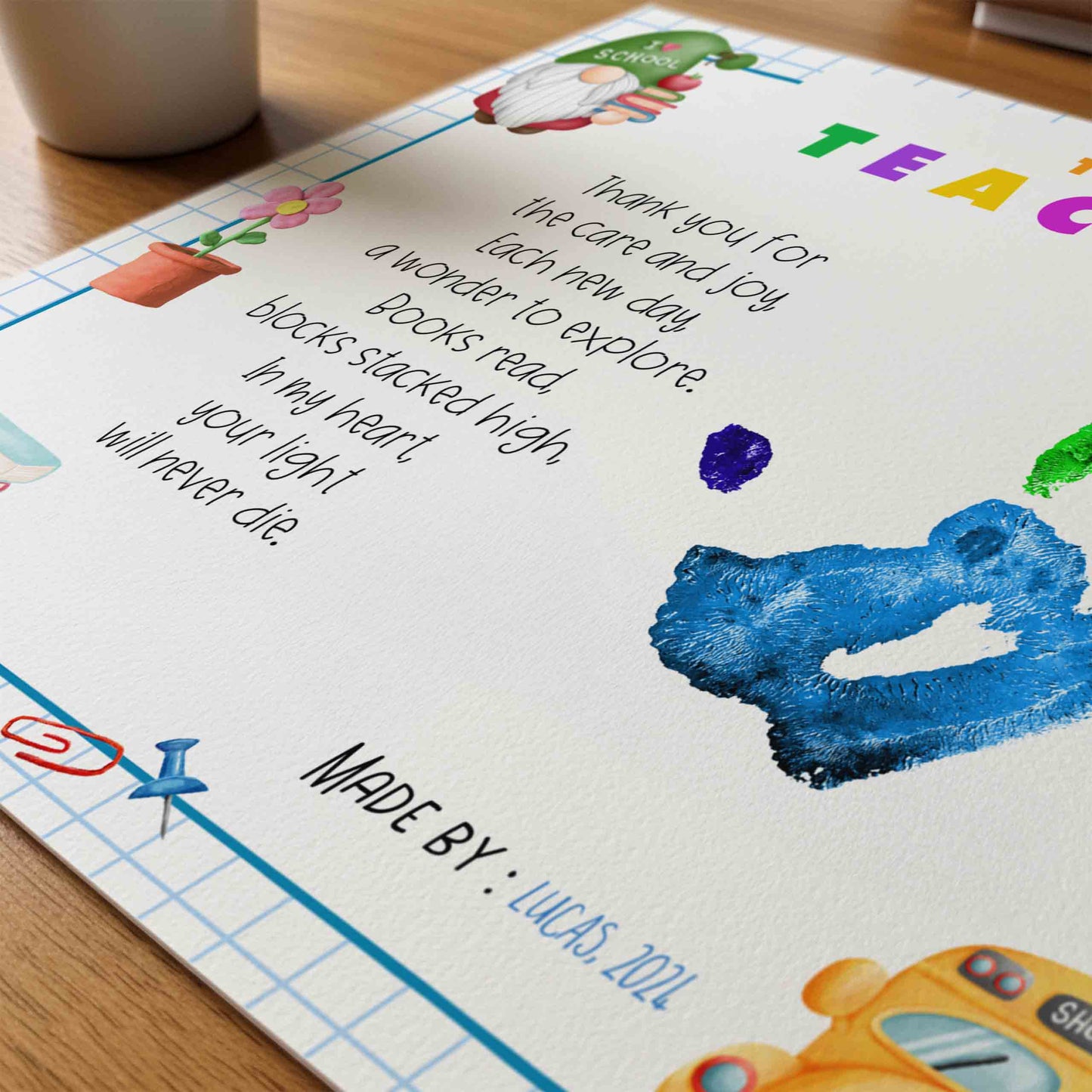 Poem of Gratitude for Teachers - Graduation Handprint Printable