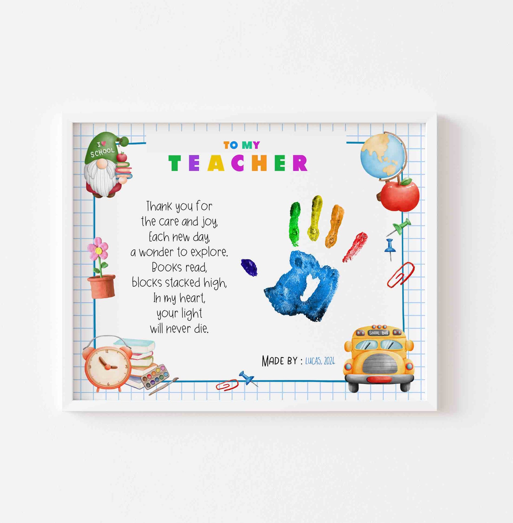 Teacher Appreciation Handprint Template Poem of Gratitude Graduation