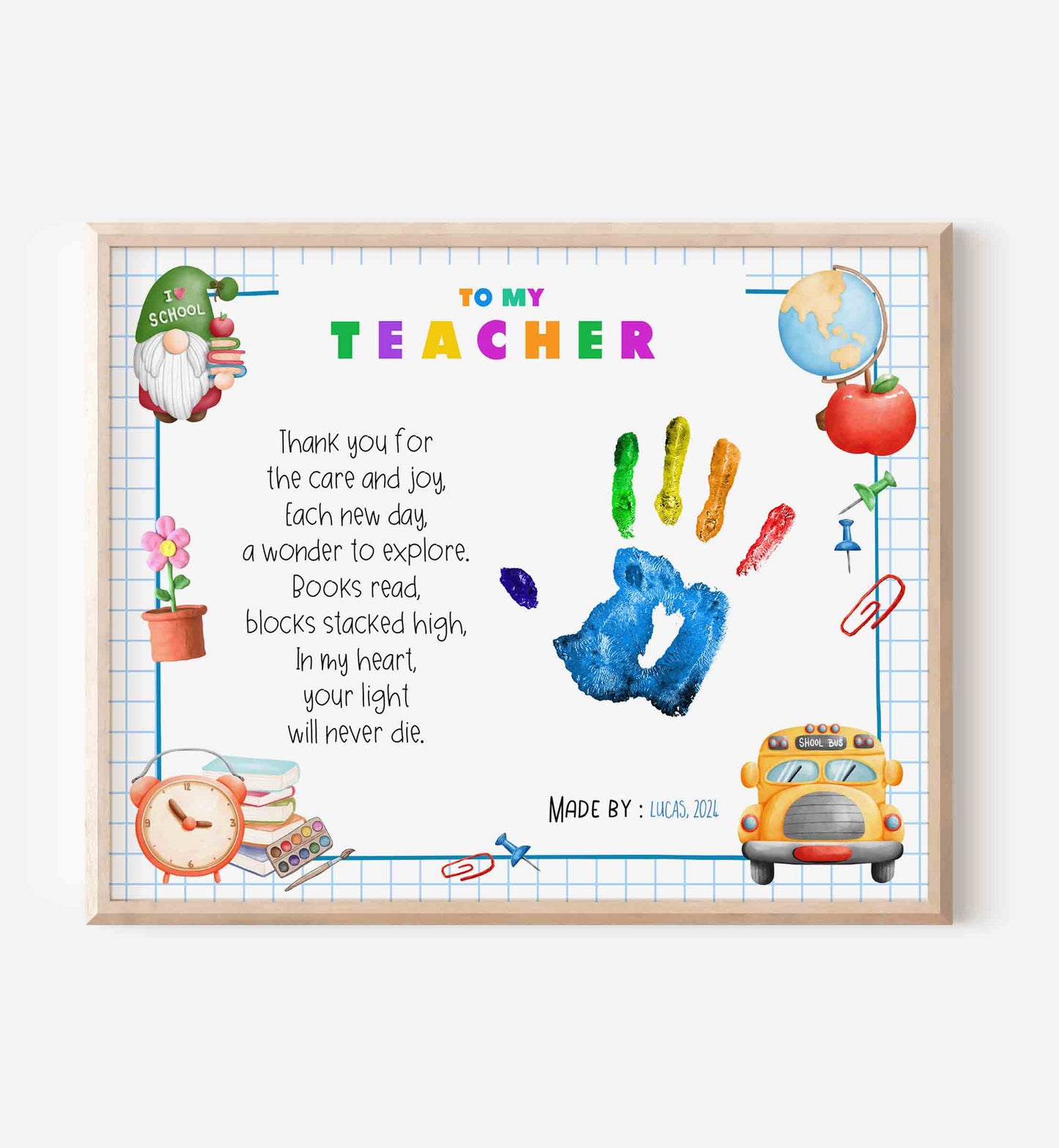 Poem of Gratitude for Teachers - Graduation Handprint Printable