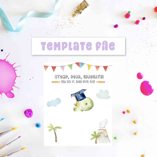 Graduation-themed template file with colorful decorations on a white background