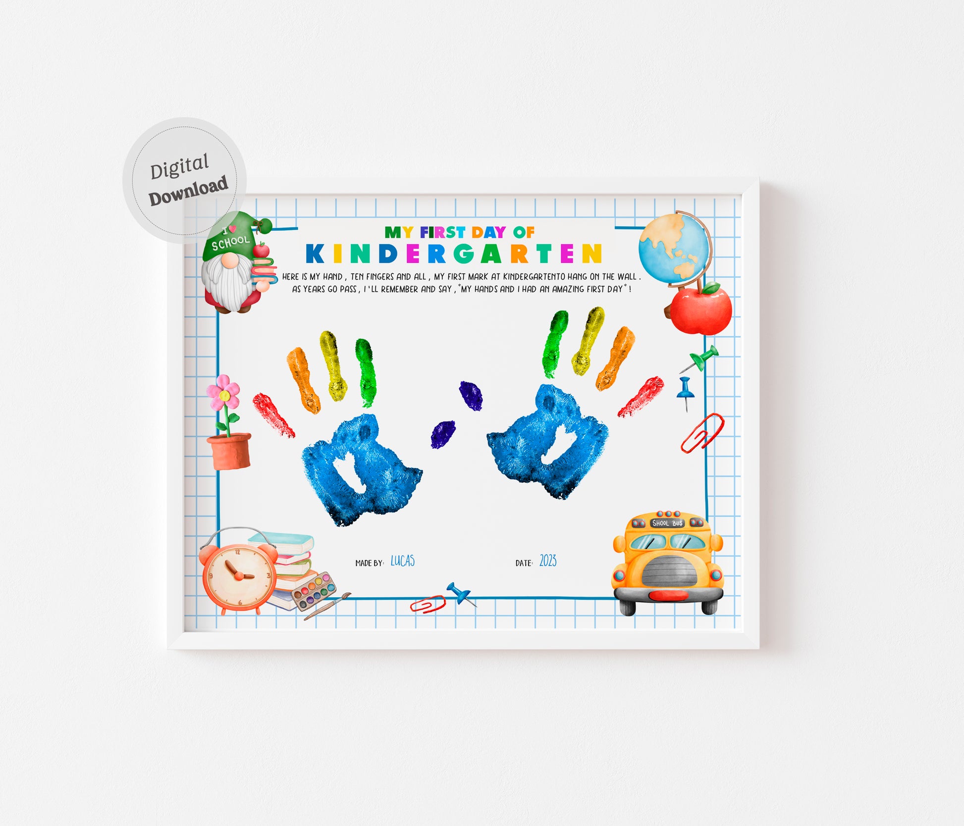 1st First Day of Kindergarten Handprint craft printable