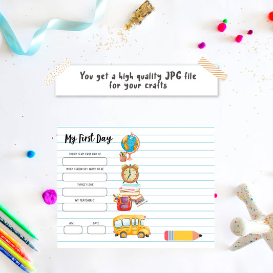 Apple handprint art 1st First day of School board template