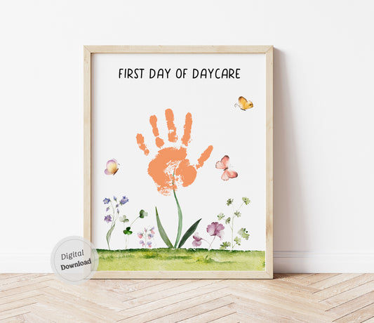 1st First Day of Daycare handprint or footprint wildflowers printable