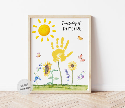 1st First Day of Daycare handprint sunflower printable