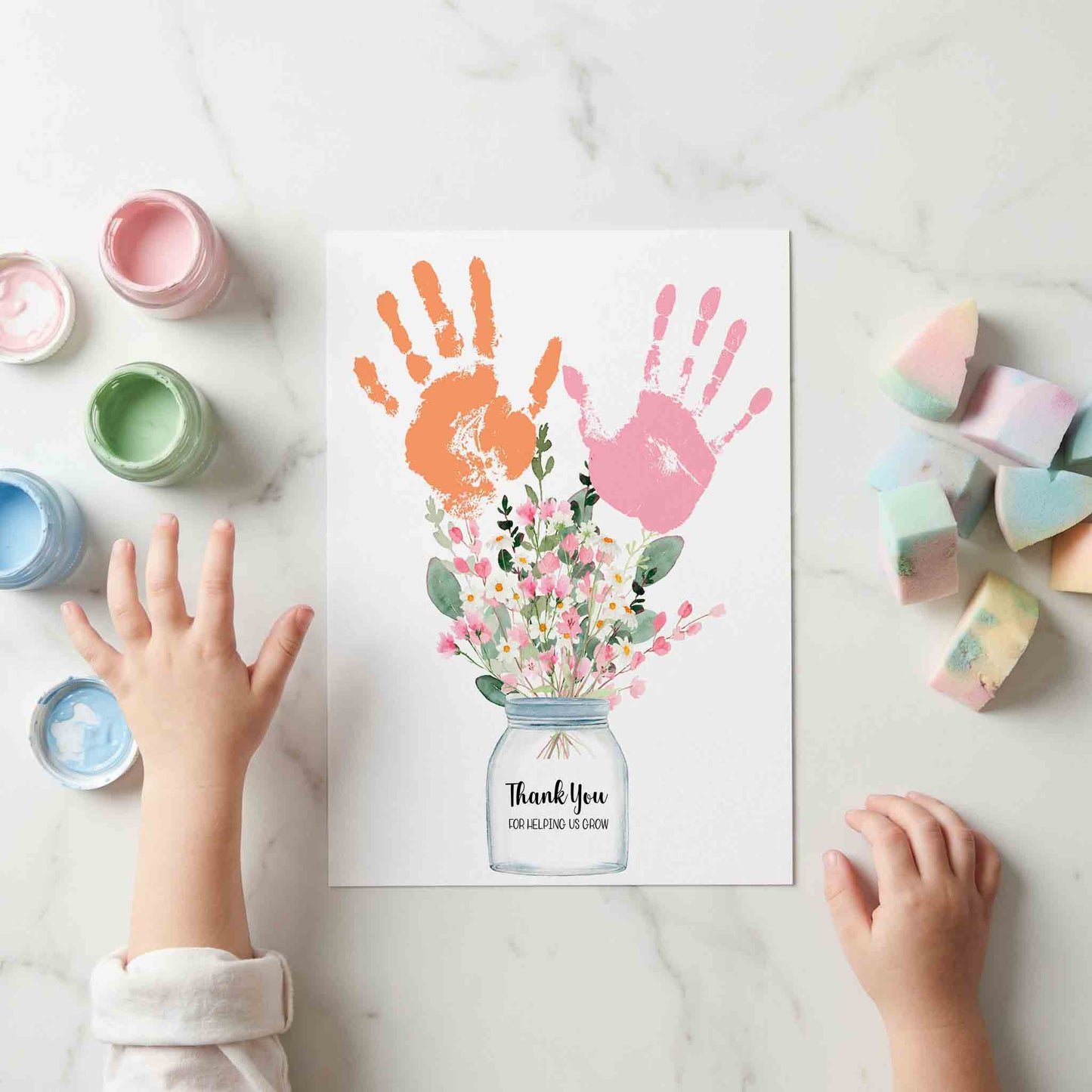 Thank You for Helping Me Grow Handprint Flowers Art Printable