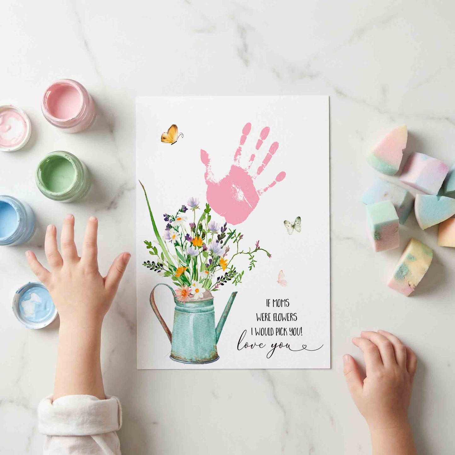 Handprint Flowers for Preschoolers Printable - Mother's Day Craft