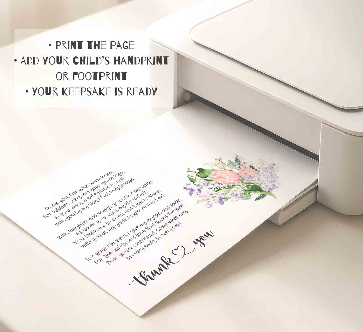 Poem of Gratitude for Teachers with Flower Handprint Printable
